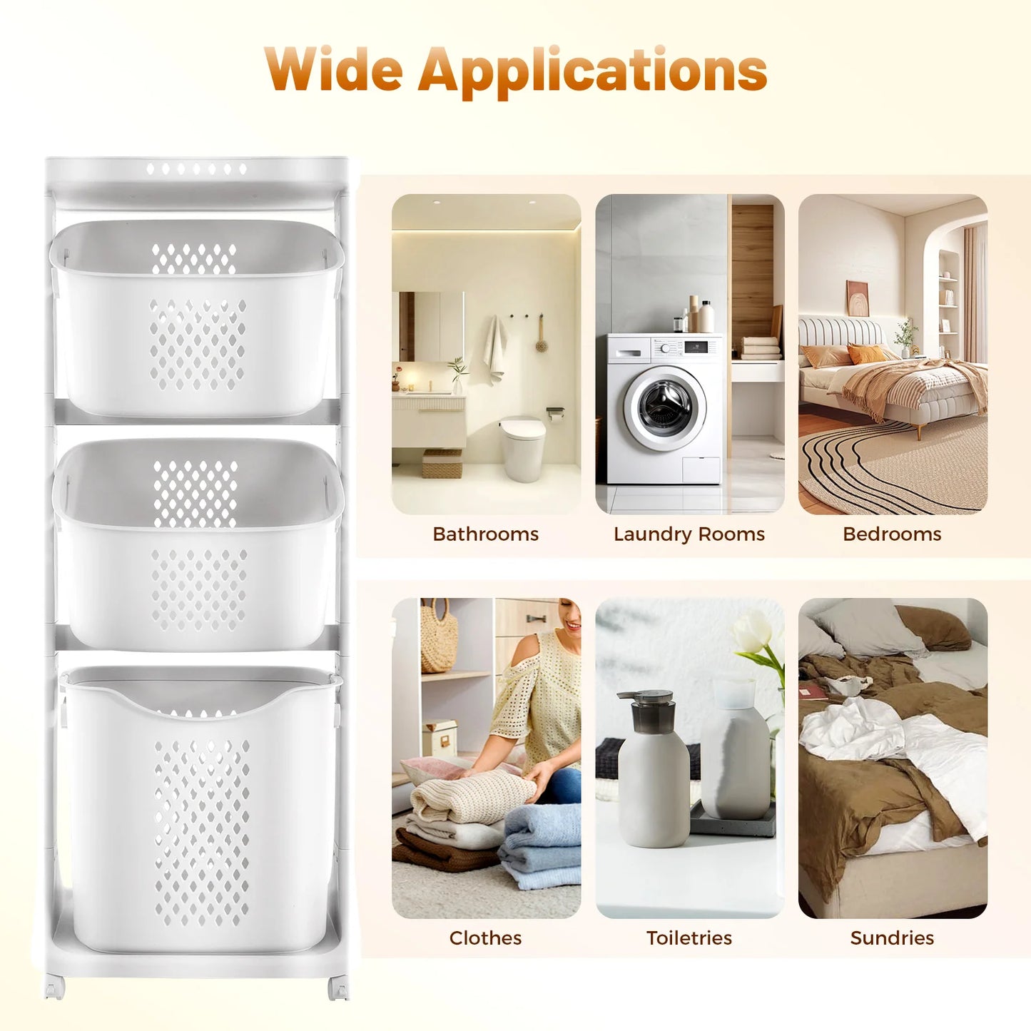 4-Tier Rolling Laundry Hamper and Bathroom Storage Organizer with Wheels