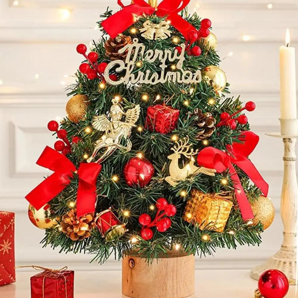 Decorated Tabletop Artificial Christmas Tree. Mini Pre-Decorated Holiday Tree with LED Lights, Ornaments & Star Topper