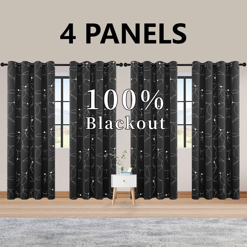 4 Panel Blackout Curtains .Thermal Insulated Room Darkening Window Drapes