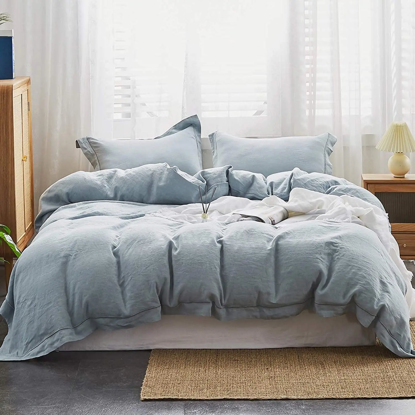 Simple Opulence 100 Percent Linen Bedding Set 3Pcs Queen