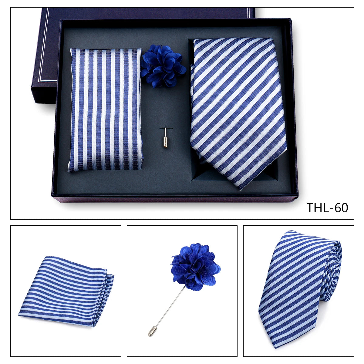 Luxury Men’s Paisley Necktie Gift Set. Silk Tie, Pocket Square, Cufflinks & Gift Box for Weddings & Business