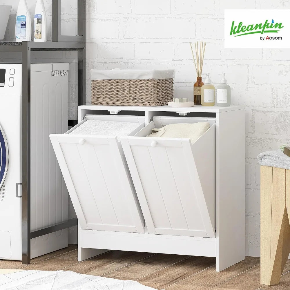 Double Tilt-Out Laundry Hamper Cabinet with Two 10-Gallon Compartments