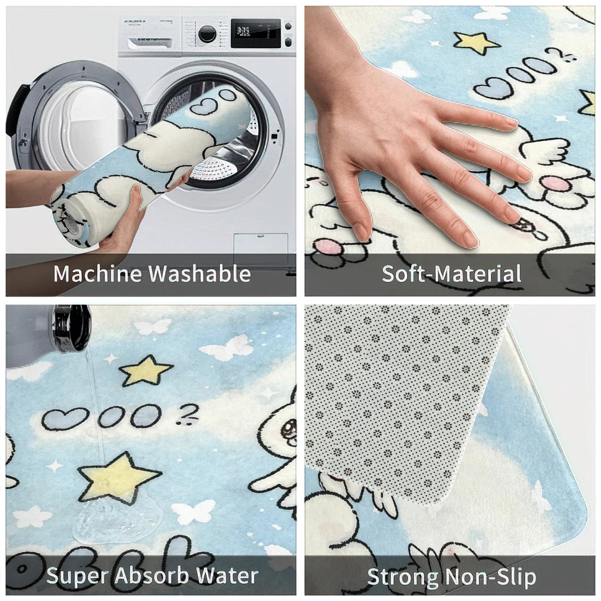 Christmas Halloween Cute Cartoon Area Rug, 1.2cm Thick Plush Velvet Foam Floor Mat, Ghost Pumpkin Snowman Xmas Print Decor Doormat, Washable Soft Cushioned Carpet for Bedroom Kitchen Entryway Living Room Multi Style Holiday I