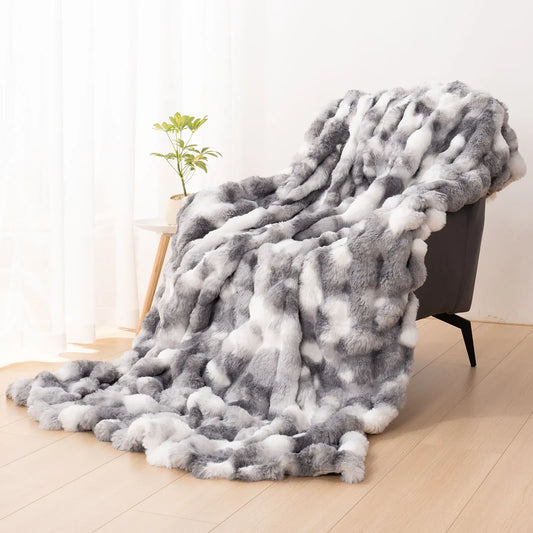Faux Rabbit Fur Blanket For Bed Thick And Warm Winter-Luxury Plush, Cozy & Decorative Throw.