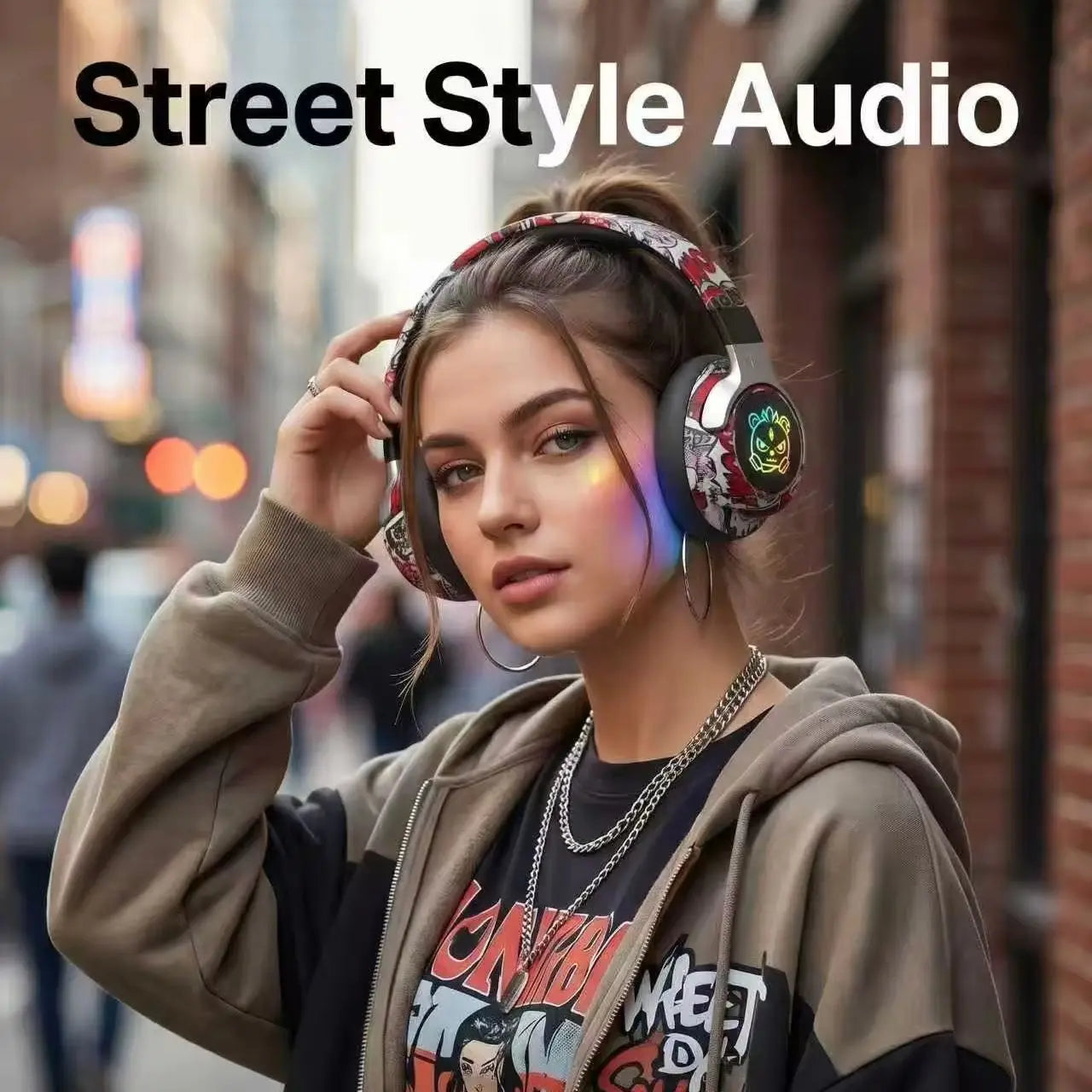 Wireless LED Light-Up Graffiti Style Bluetooth Over-Ear Headphones