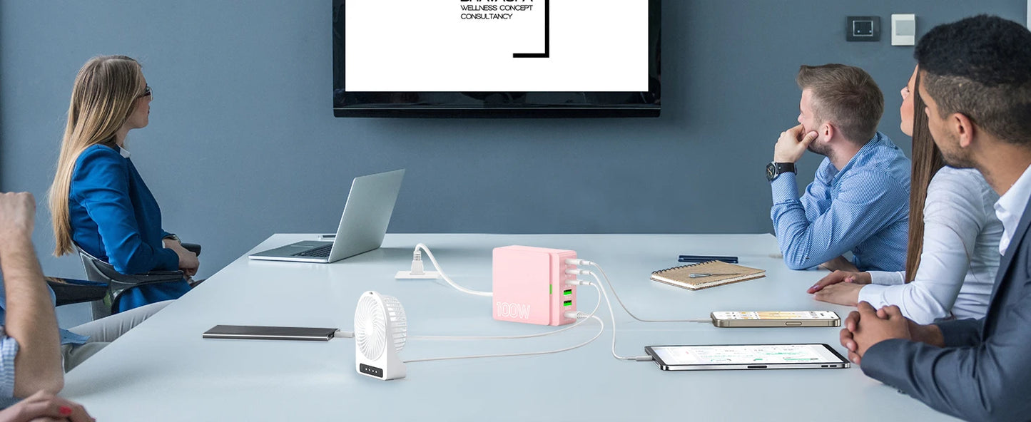 100W GaN 6-Port Fast Charging Station.USB-C & USB-A PD 3.0 Quick Charge Desktop Charger for iPhone, Samsung, iPad, MacBook & More