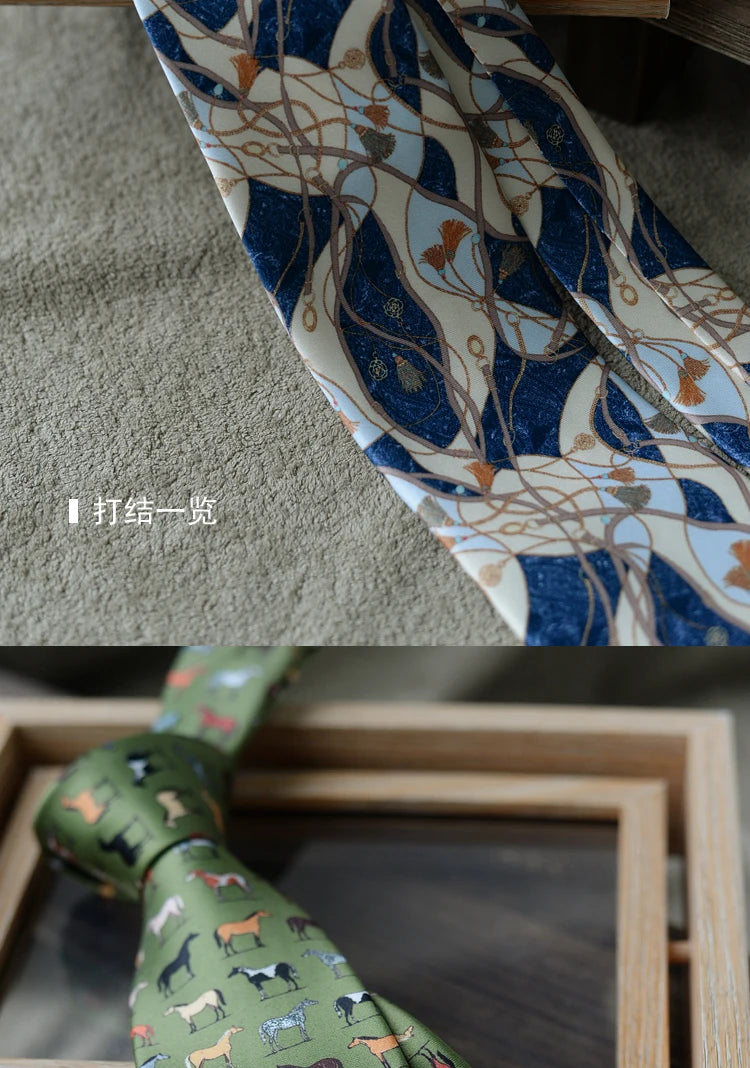 8cm Width New Design Printed Neckties Retro Anchor Animal Green Brown Neck Ties For Men Daily Wear Shirt Tuxedo Accessories Gift