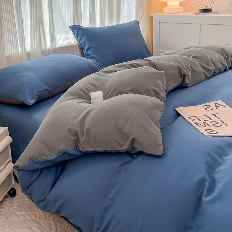 4-Piece Soft Brushed Duvet Cover Set . Solid Color Bedding