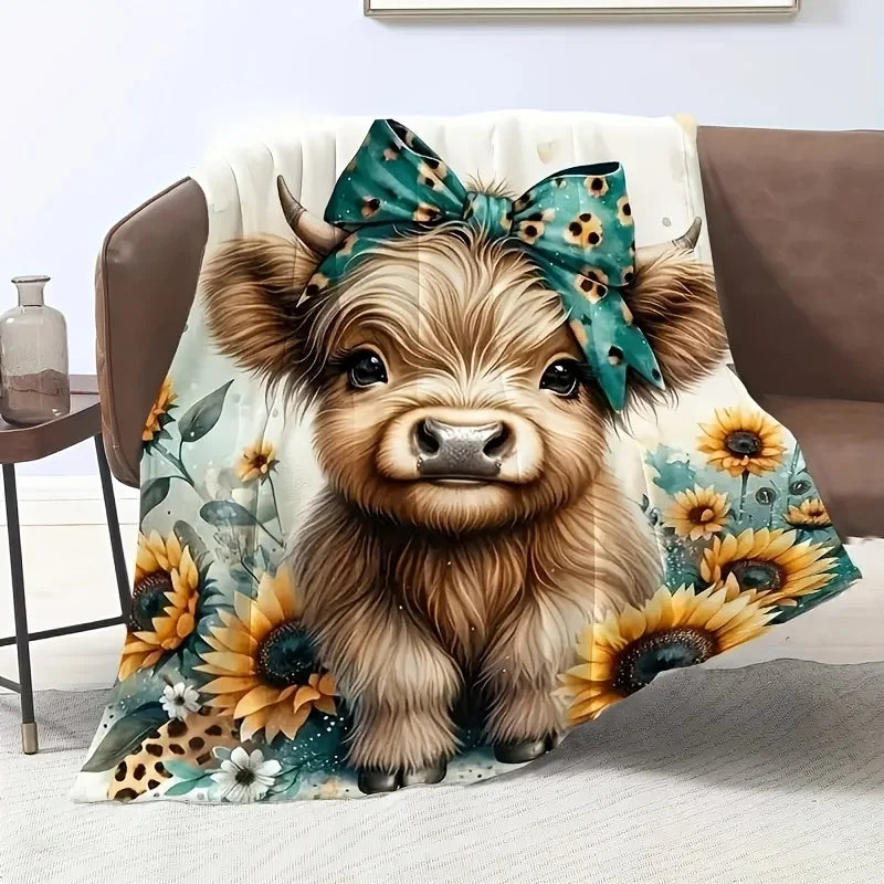 1pc Cozy Highland Cow Print Flannel Throw Blanket - Soft, Warm & Versatile for Couch, Bed, Office, And Travel - Perfect Gift for