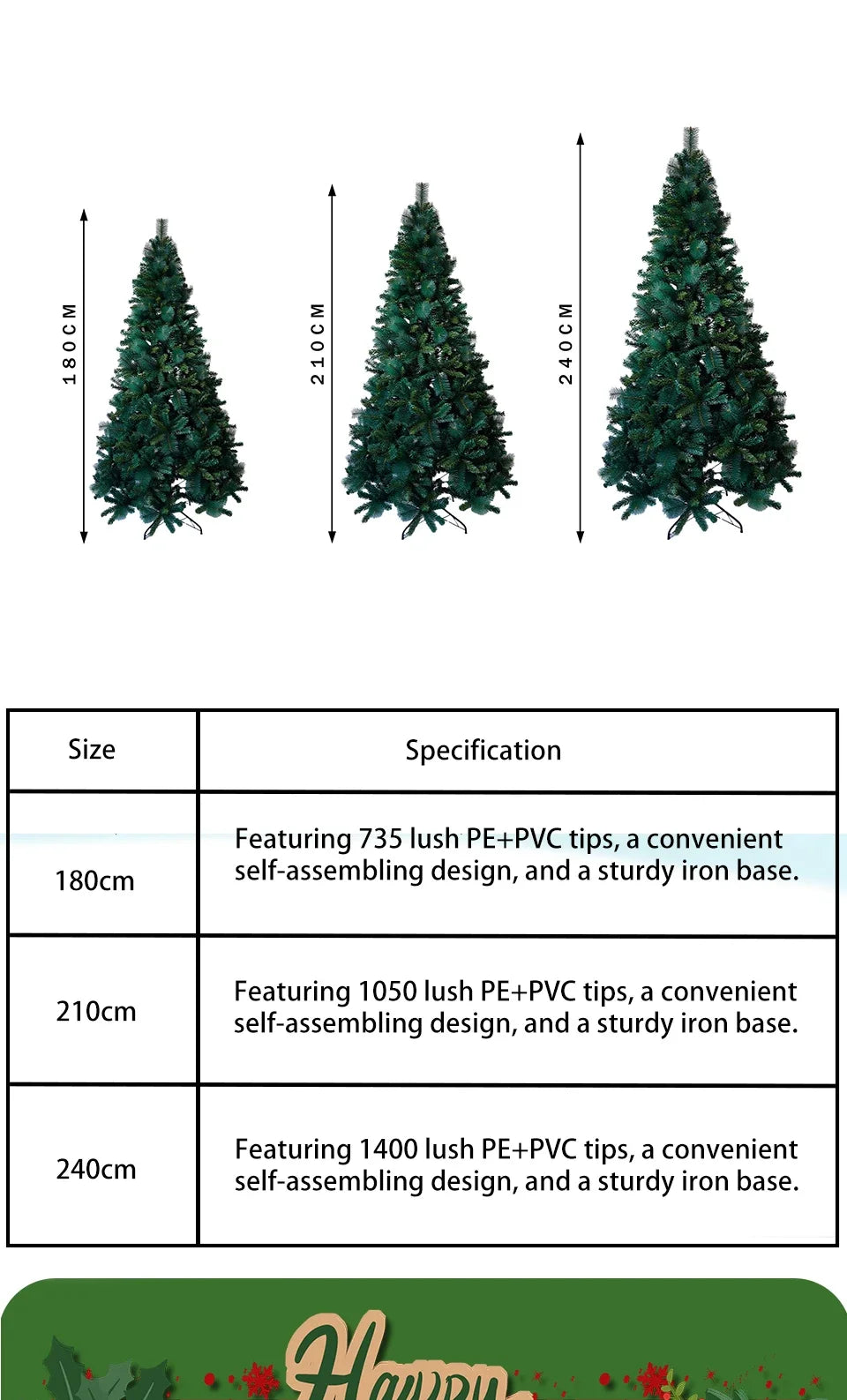 6FT Pop-Up Artificial Christmas Tree .PVC Mixed Branch Holiday Tree with Iron Stand