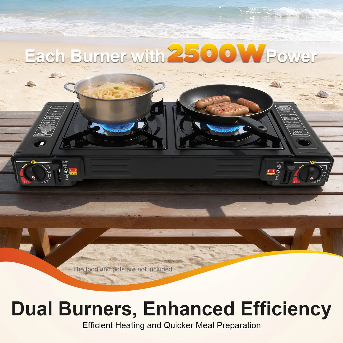 Portable 2-Burner Camping Stove & Grill Combo . 2500W Outdoor Cooking System  Description: