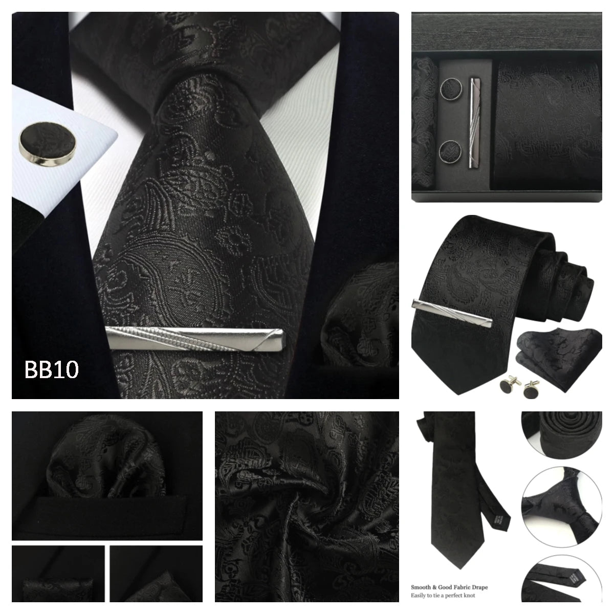 Luxury 100% Silk Paisley Floral Men’s Necktie Set | Business Tie with Matching Pocket Square & Formal Accessories