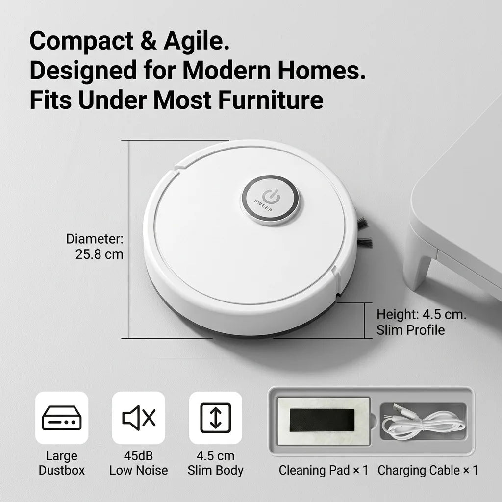 Ultra-Slim Robot Vacuum Cleaner | 4.5cm Smart Home Vacuum