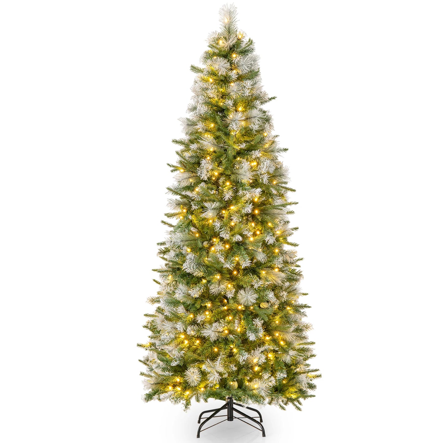 6FT–9FT Pre-Lit Pencil Artificial Christmas Tree Slim Hinged Holiday Tree with Warm LED Lights