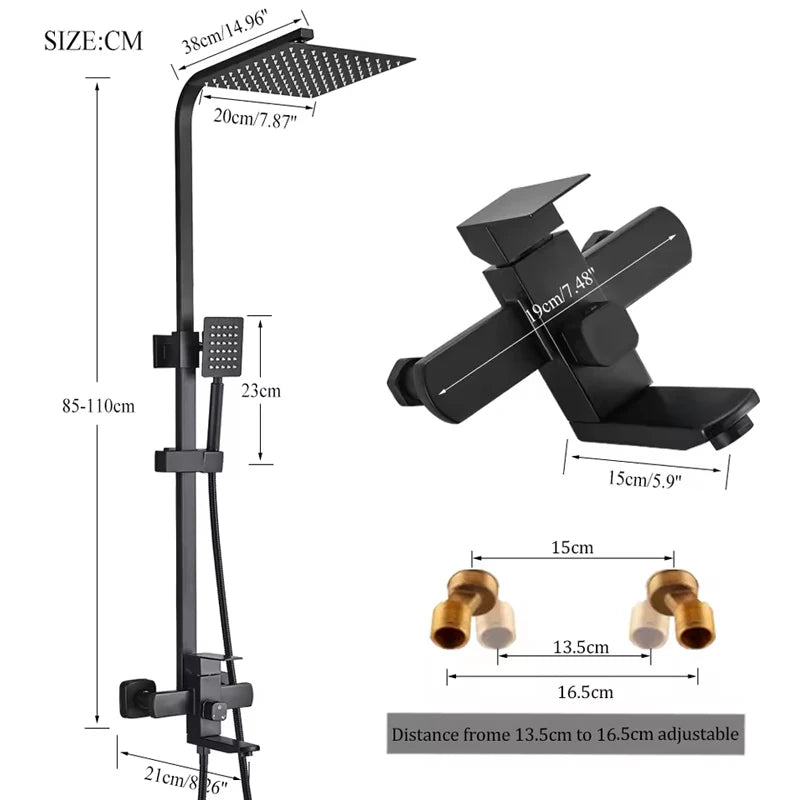 Matte Black Wall Mounted Shower Faucet 8 Inch Rainfall