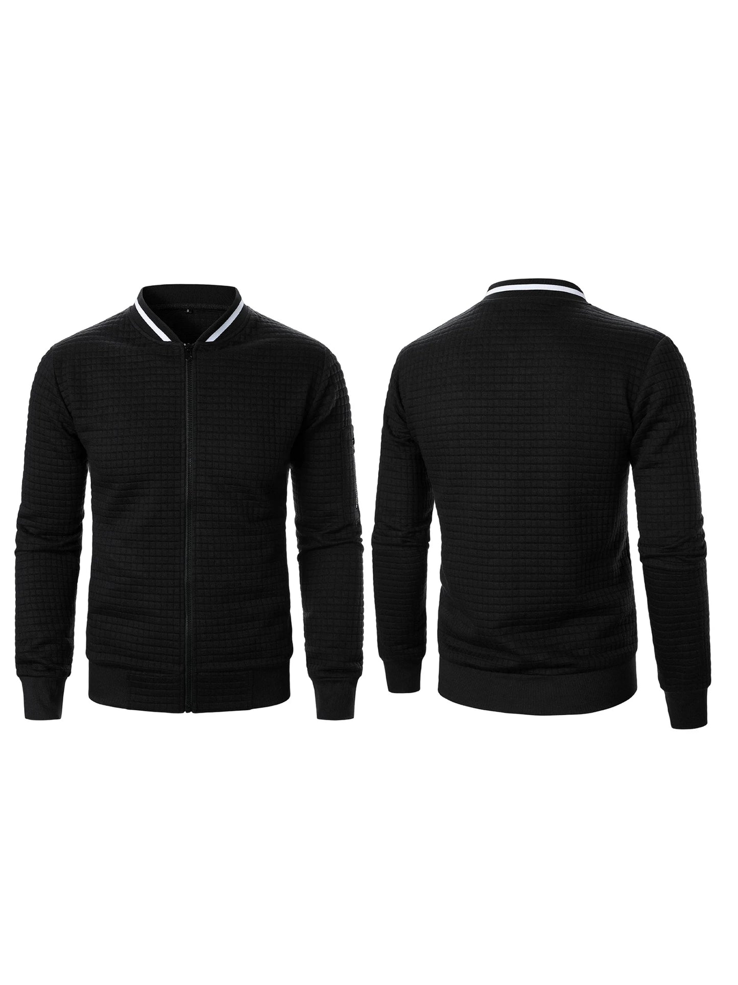 Men s Casual  Fit Zipper Up Lightweight Stand Collar Jacket Spring Fall Coat with Contrast Color Detail