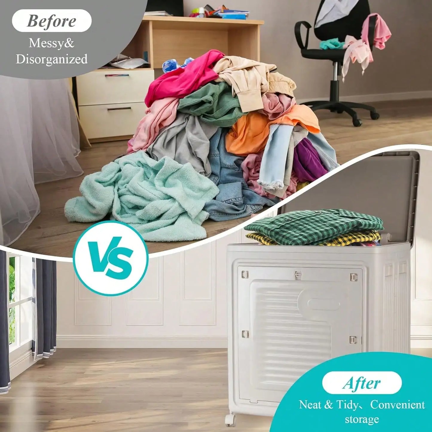 Slim Rolling Laundry Hamper with Lid & Wheels. Space-Saving Organizer