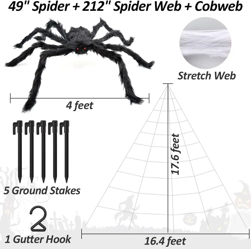 3pcs 212'' Halloween Spider Web 49" Halloween Decorations Stretch Cobweb Fake Spider for Indoor/Outdoor Yard Decorations Home