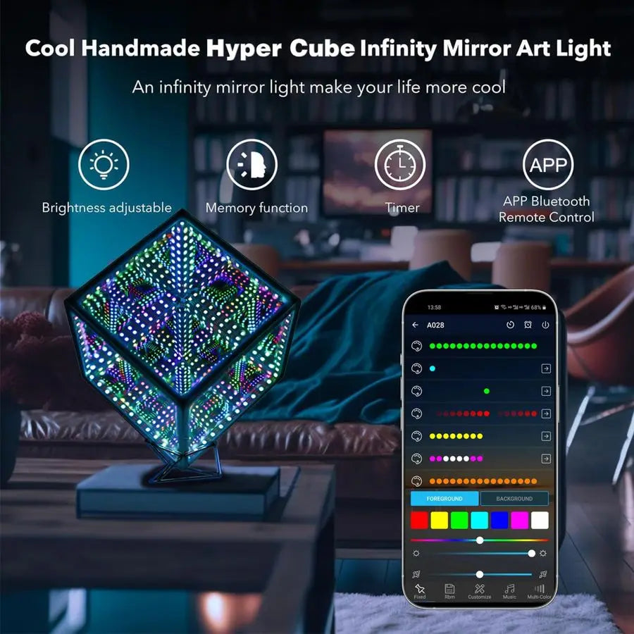 Hyper Cube Infinity LED Table Lamp App Controlled Color-Changing Ambient Light with Music Sync