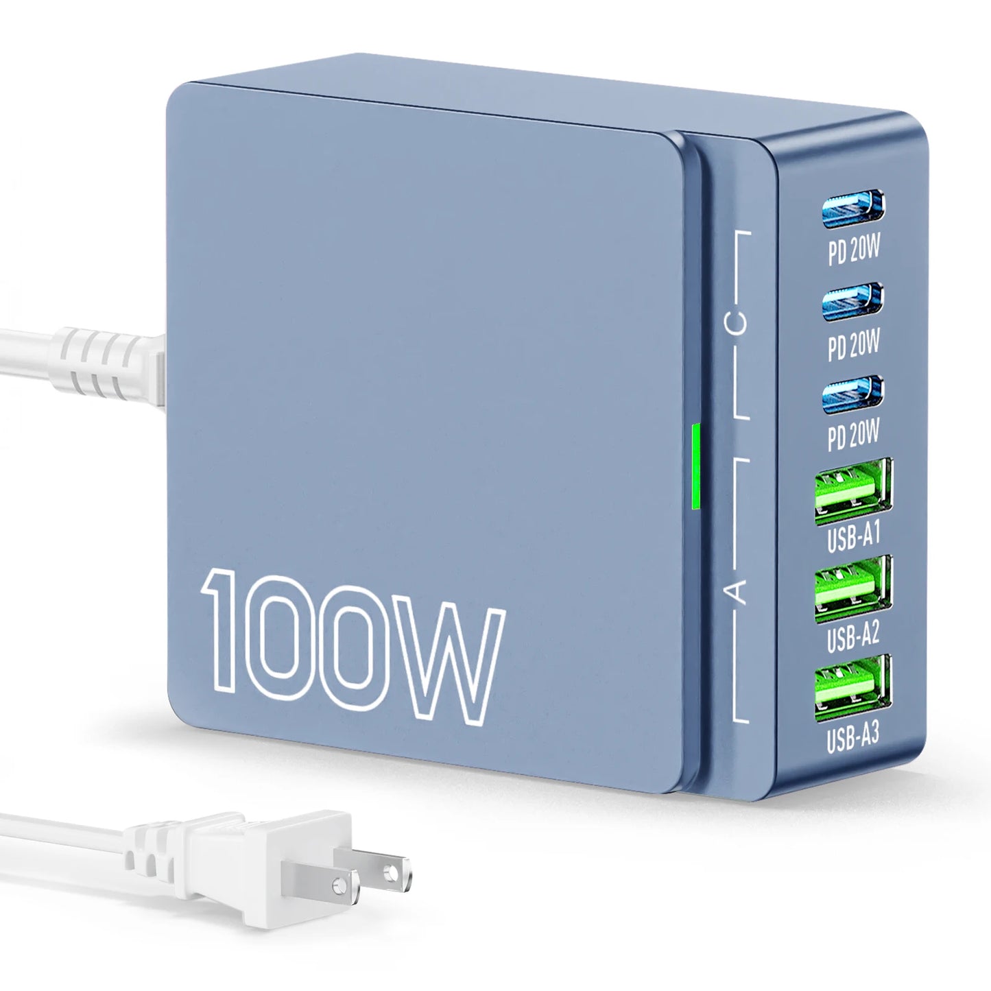 100W GaN 6-Port Fast Charging Station.USB-C & USB-A PD 3.0 Quick Charge Desktop Charger for iPhone, Samsung, iPad, MacBook & More