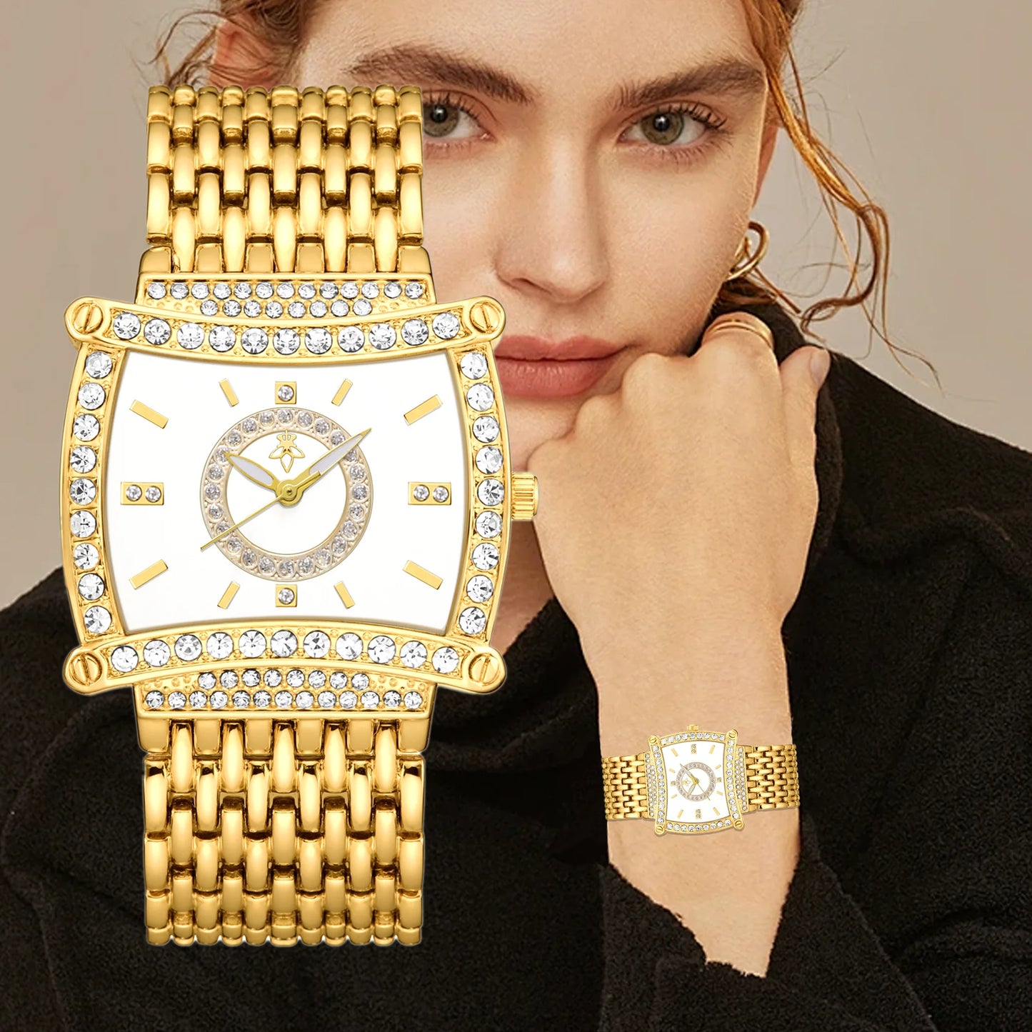 YalaLusi Luxury Crystal Square Watch . Elegant Waterproof Fashion Timepiece