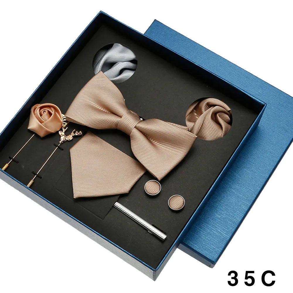 Luxury Men’s Bow Tie Gift Set with Pocket Square, Cufflinks & Lapel Pin