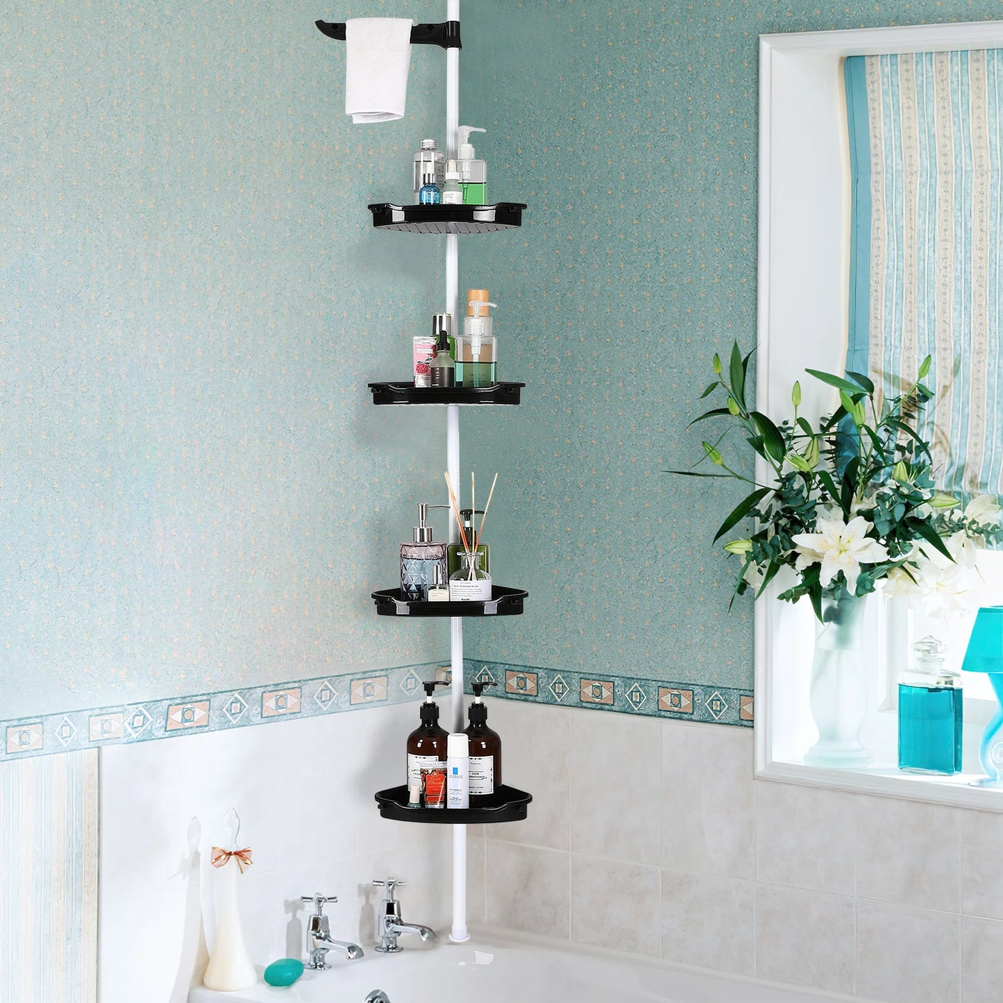 4-Layer Telescopic Corner Storage Rack Bathroom Shampoo and Shower Gel Storage Rack for Bathroom Shower Organizer