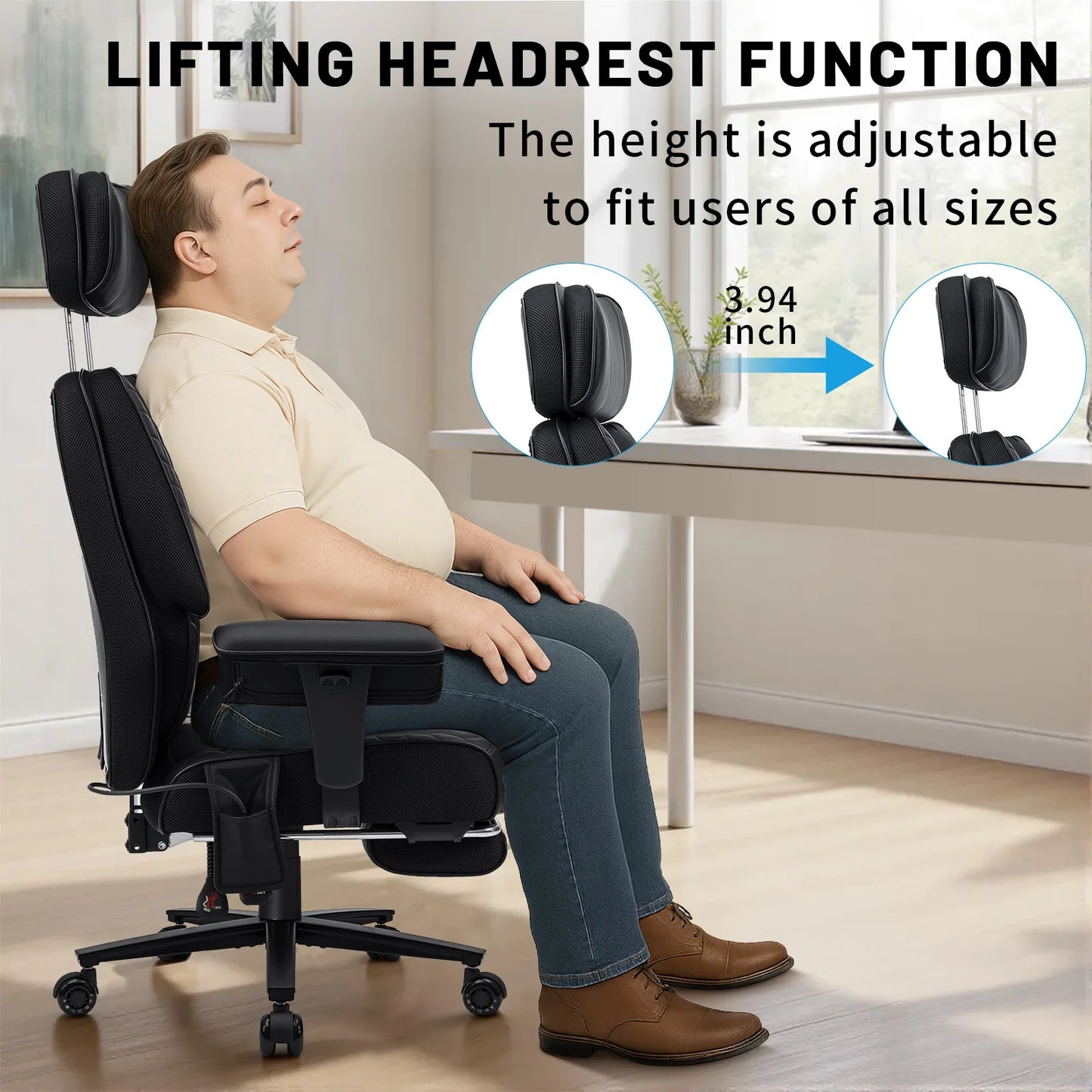 Executive Office Chair with Footrest, Adjustable Headrest & Lumbar Support, Ergonomic High Back Reclining Desk Chair