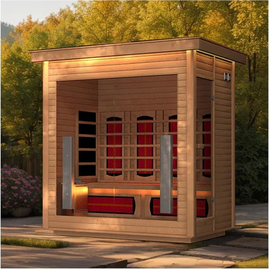 3-4 Person Hybrid Home Wood Sauna, Indoor/Outdoor WiFi Control Far Infrared & Traditional Hemlock Steam Saunas Spa Room
