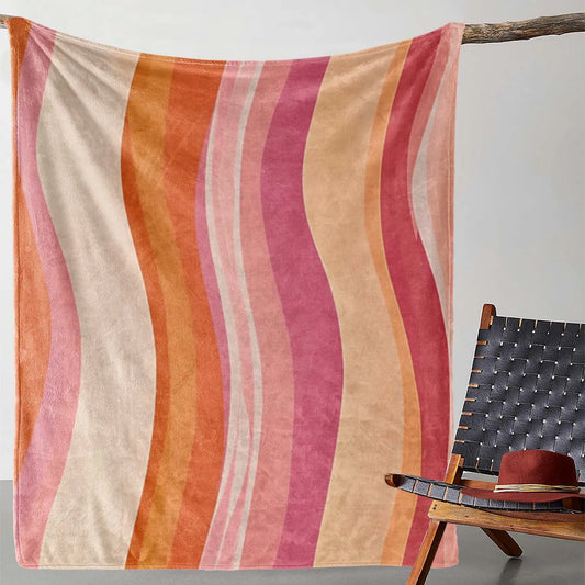 Colorful Striped Flannel Blanket - Soft, Cozy, All-Season Throw for Sofa, Bed, Car, Office, Camping & Travel - Pink, Orange