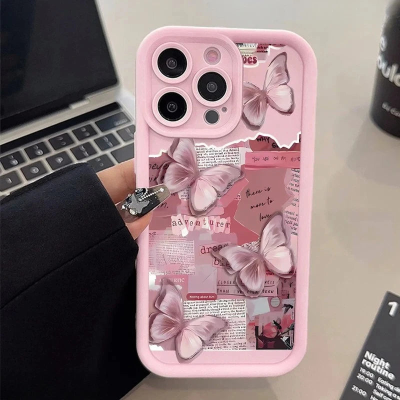 Pink Butterfly Silicone Phone Case, Soft Shockproof Protection
