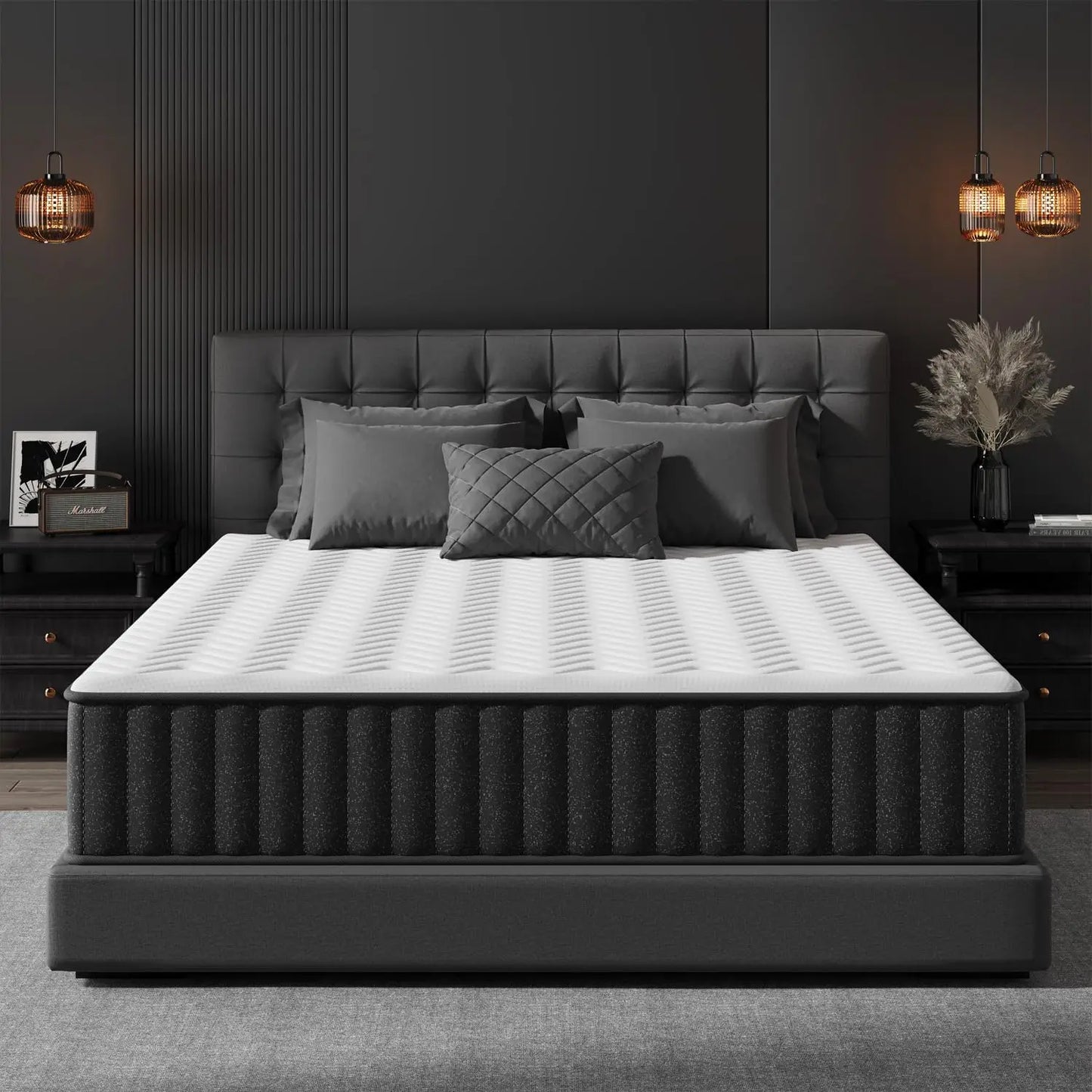 10 Inch Mattress Queen  Memory Foam Mattress in a Box  Cooling Charcoal Medium Firm Mattresses for Back Pain Relief  CertiPUR US