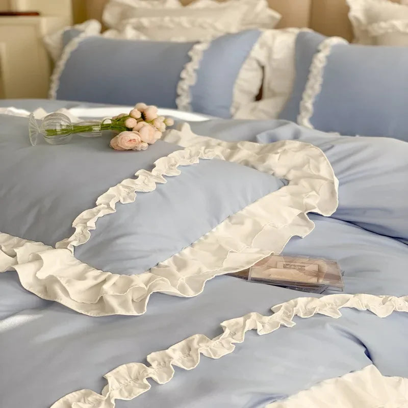 Elegant Ruffled Lace Bedding Set. Luxury Princess Style