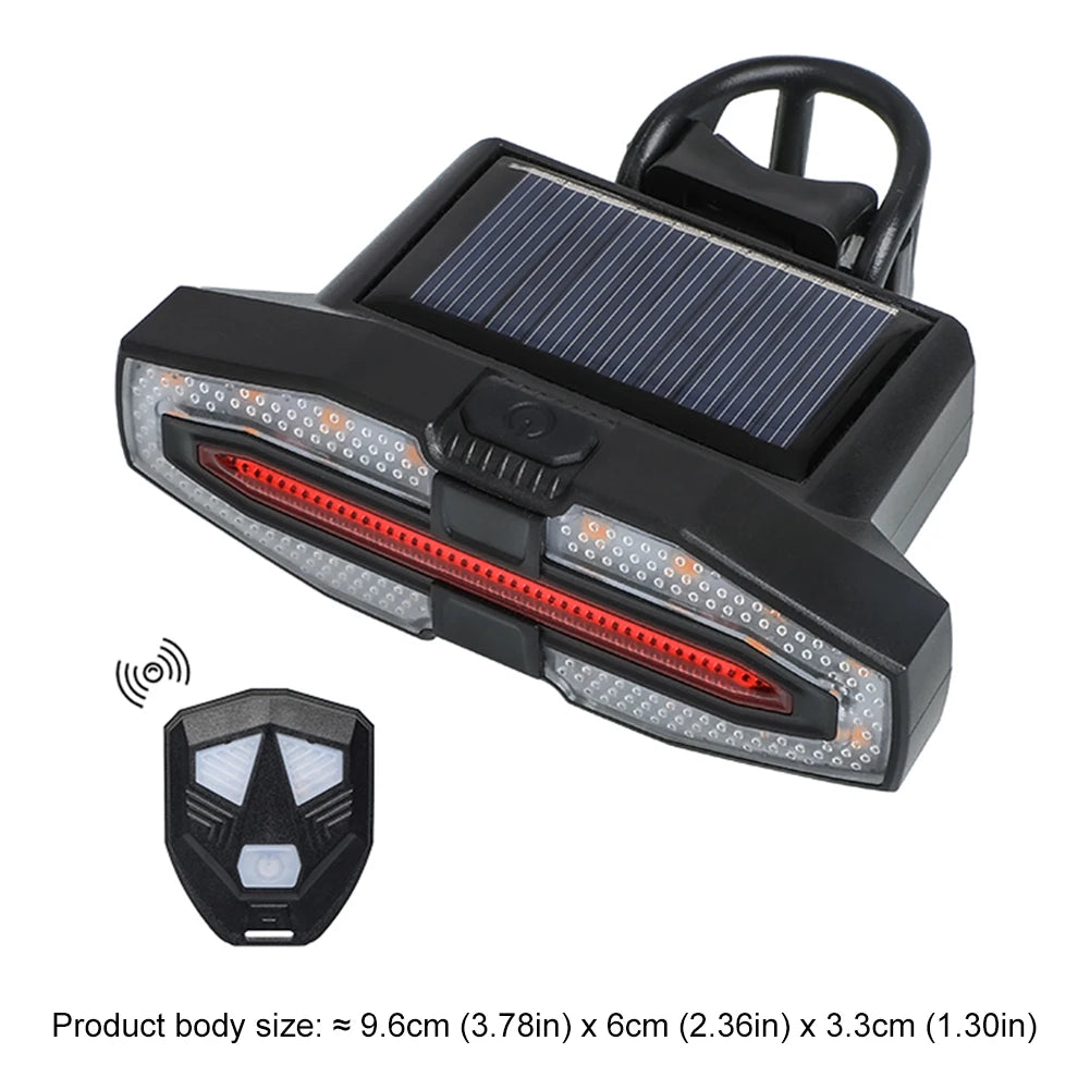 Solar LED Bicycle Turn Taillight with Turn Signals Portable Bike Taillight Remote Control Bicycle Rear Light Bike Accessories