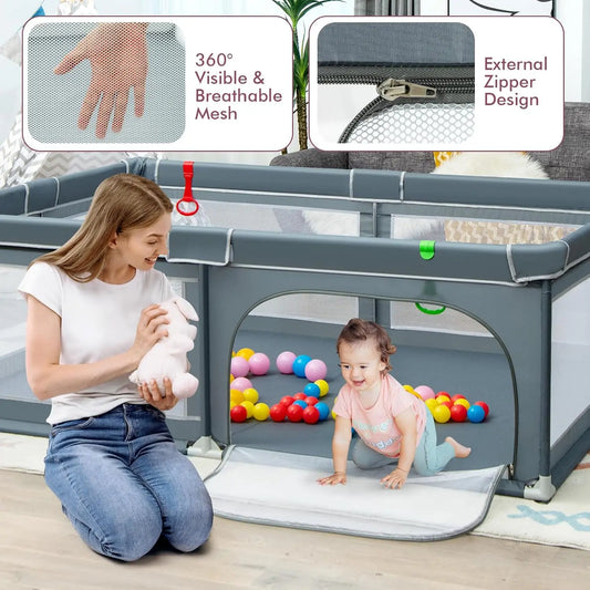Playpen for Toddlers, Extra Large Playard Playpen for Toddlers Indoor & Outdoor with Ocean Balls, Non-Slip Suction Cups, Handleb