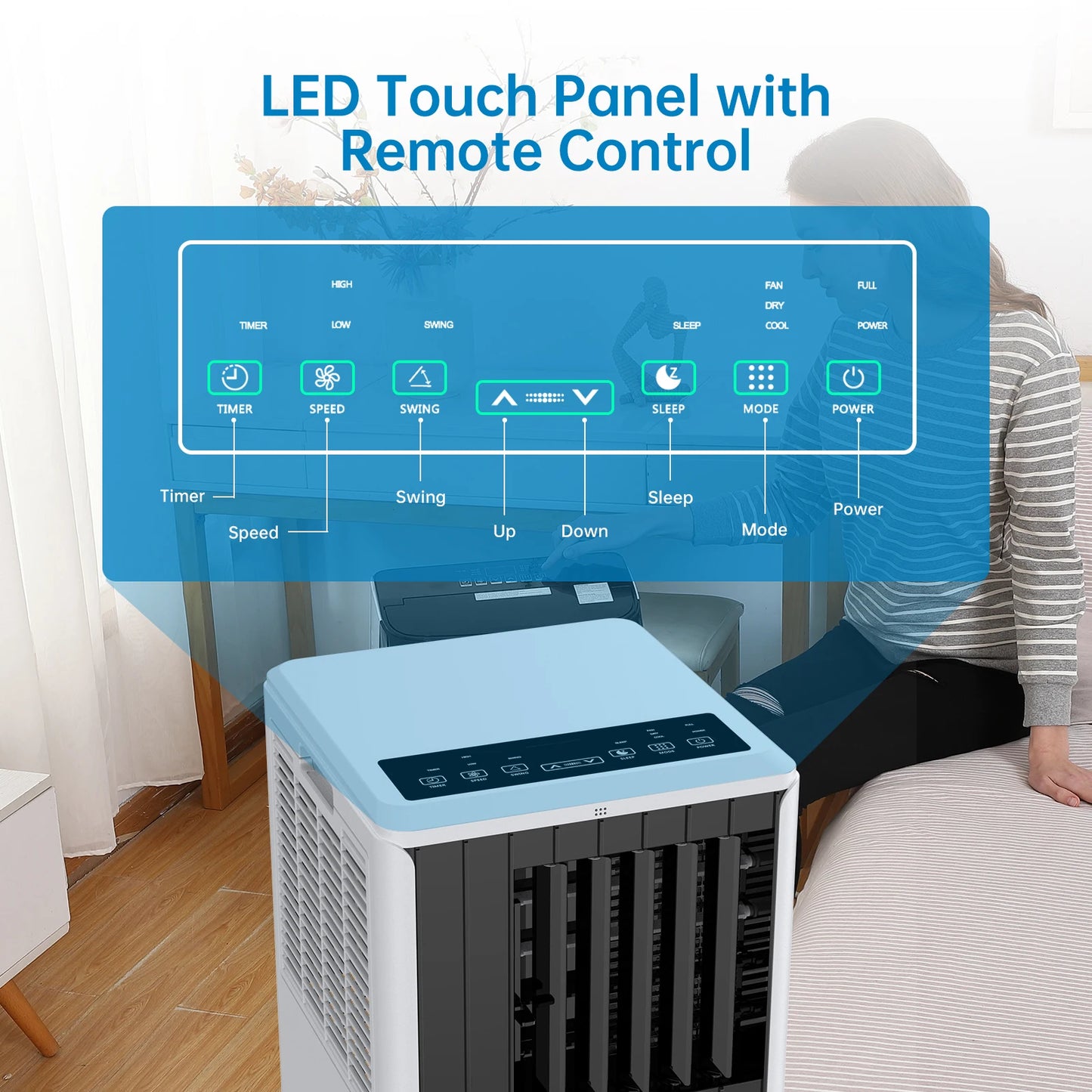 8000 BTU Portable Air Conditioner. 3-In-1 Cooling Unit with Timer & Remote Control