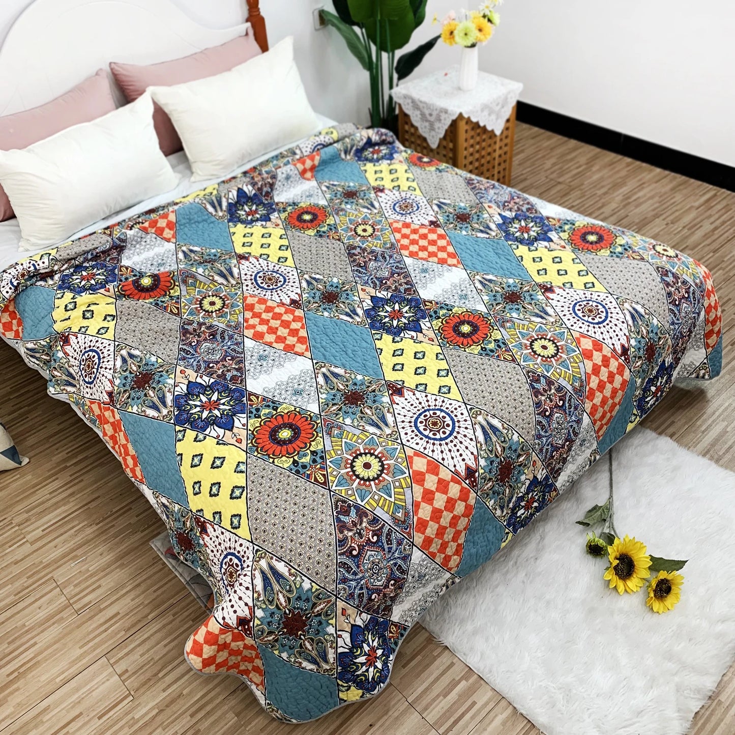 Floral Lightweight Quilted Bedspread Set