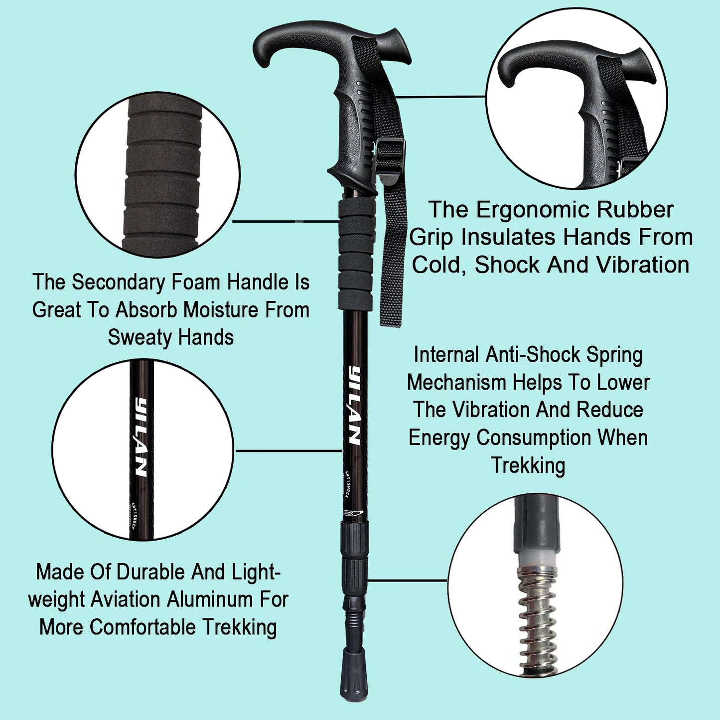 Ultralight Shock Absorption Hiking Poles .Adjustable Aluminum Trekking Poles for Outdoor Adventures