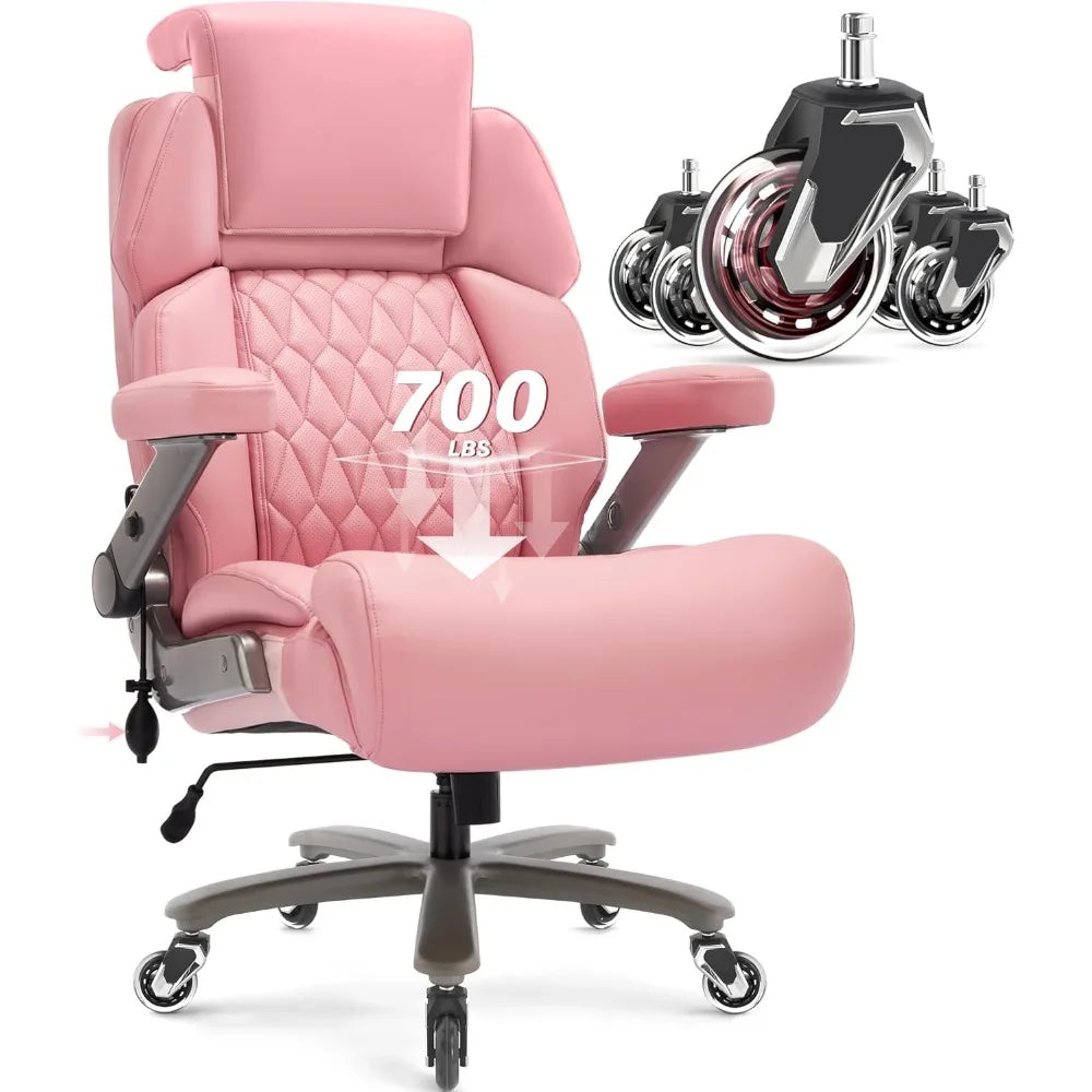 Big and Tall Office Chair 700lbs - Adjustable Headrest&Lumbar Support, 3D Flip Arms, Large Wheels &Heavy Duty Metal Base, Ergono