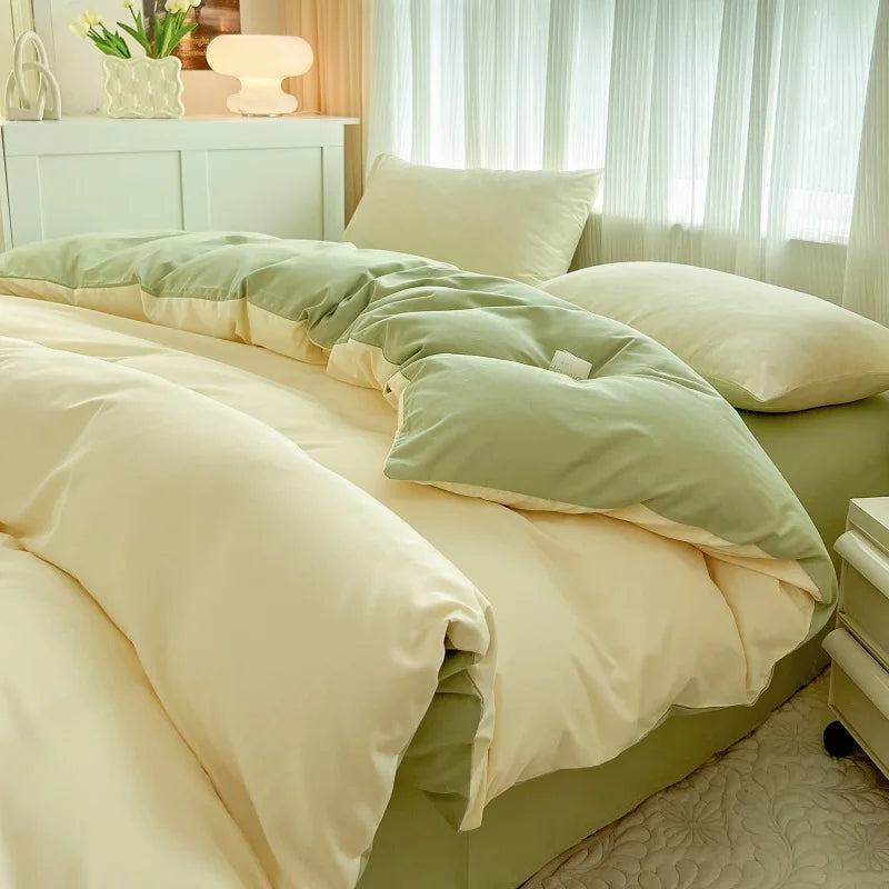 4-Piece Soft Brushed Duvet Cover Set . Solid Color Bedding