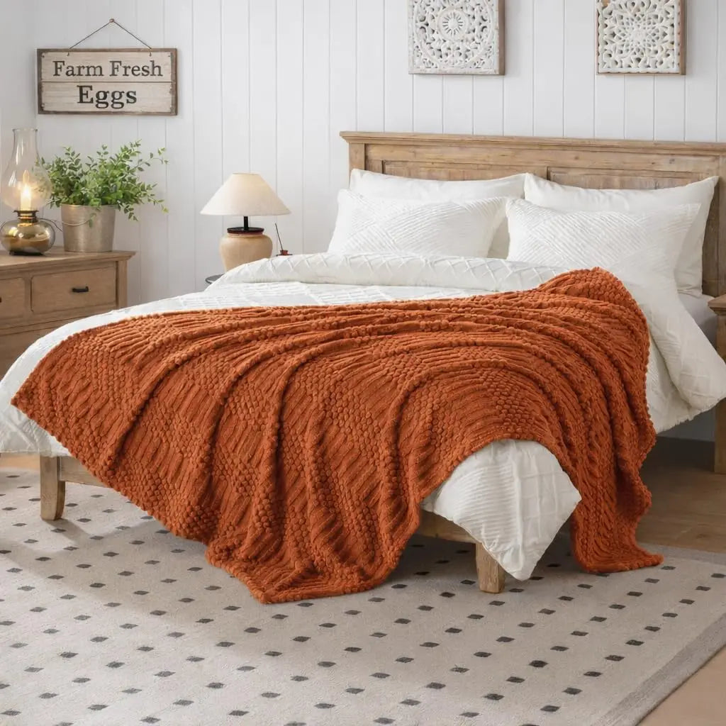 50x70 Inch Rust Throw Blanket - Soft & Fluffy Fleece, Cute & Aesthetic, Perfect for Sofa, Couch, Chair, Bed, Living Room & Bedro