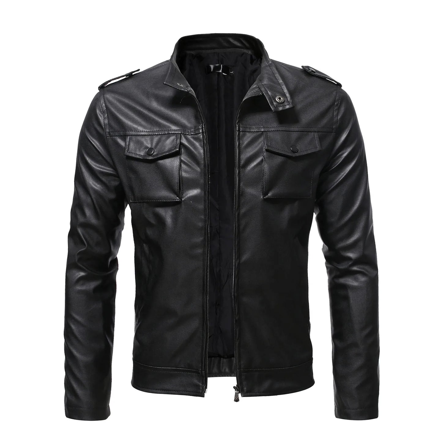 Men’s Faux Leather Bomber Jacket Slim Fit Zipper Fashion Coat