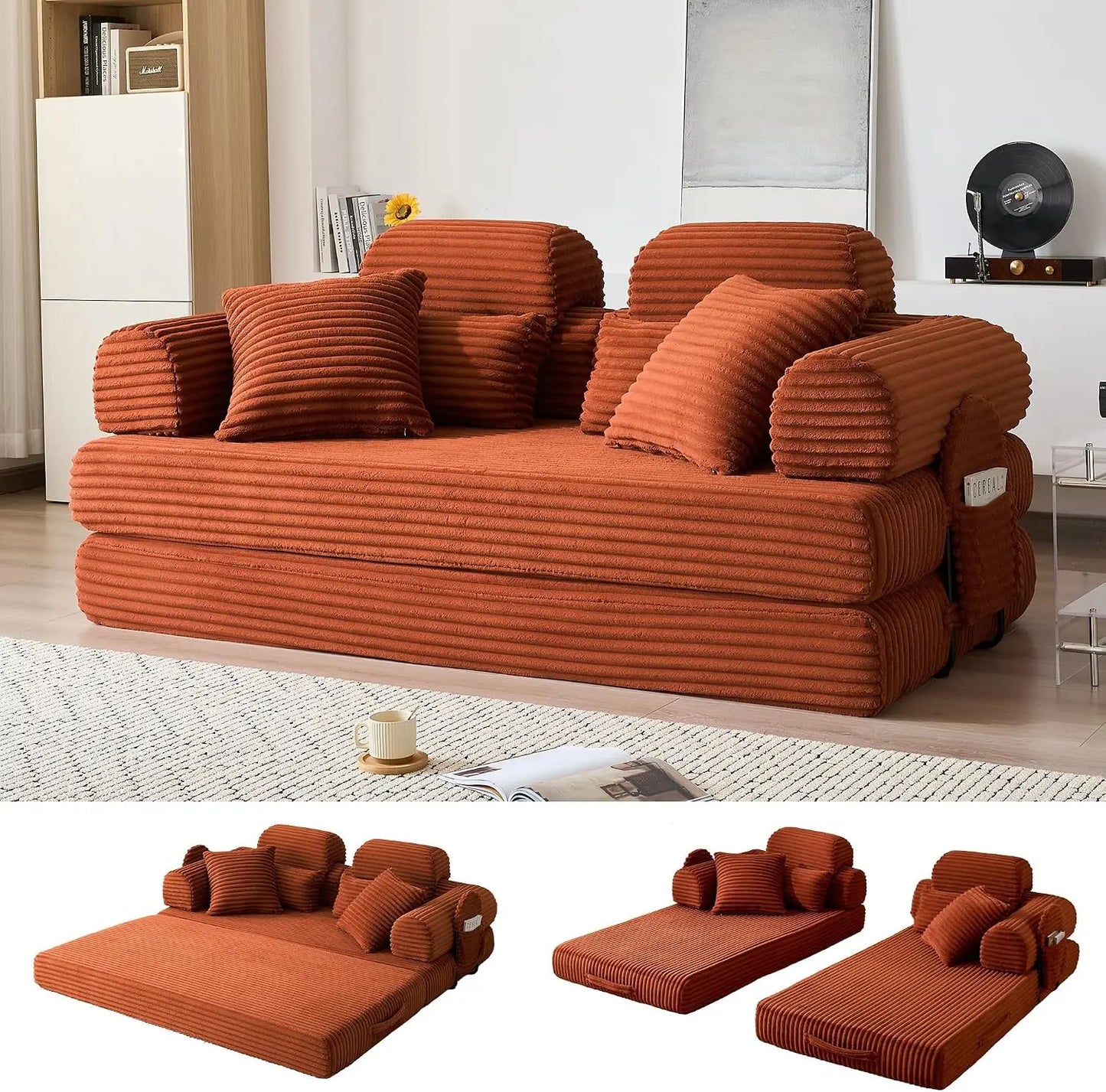 78.8-Inch Convertible Futon Sofa Bed with High Back