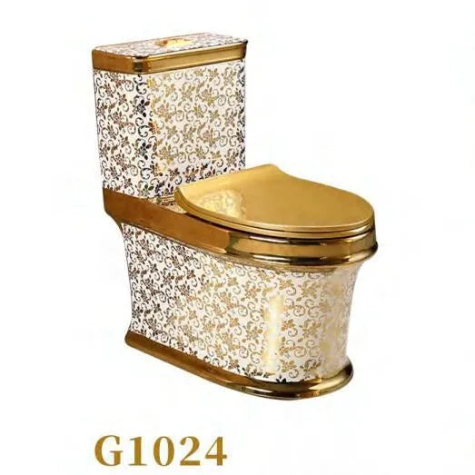 Luxury Gold Electroplated One-Piece Ceramic Toilet . Modern Designer Bathroom Fixture