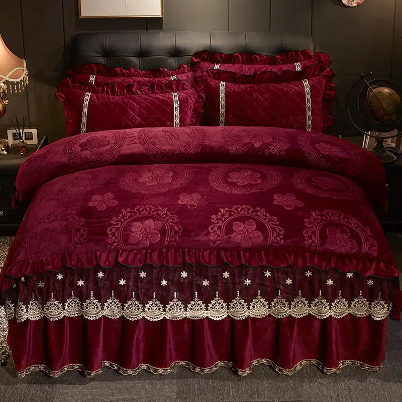 Luxury 4-Piece Embossed Velvet Lace Bedding Set