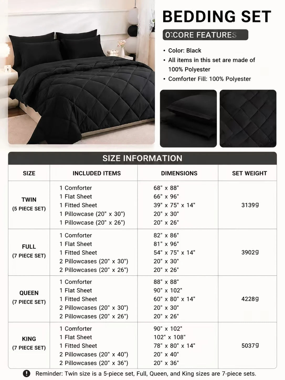 Luxury 5 Piece / 7 Piece Comforter Bedding Set.  Soft Modern Home Décor Collection