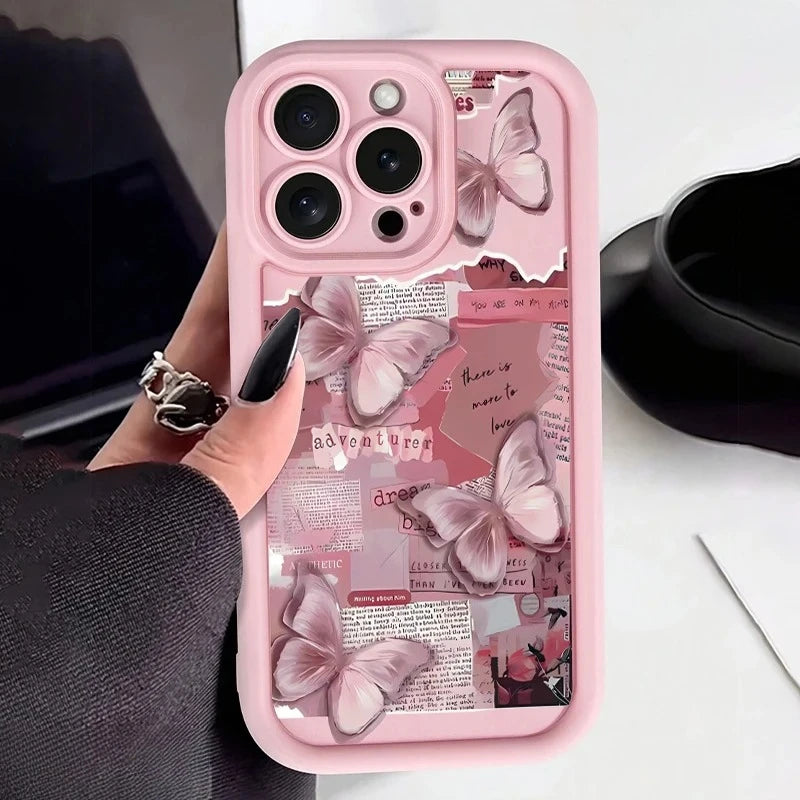 Pink Butterfly Silicone Phone Case, Soft Shockproof Protection