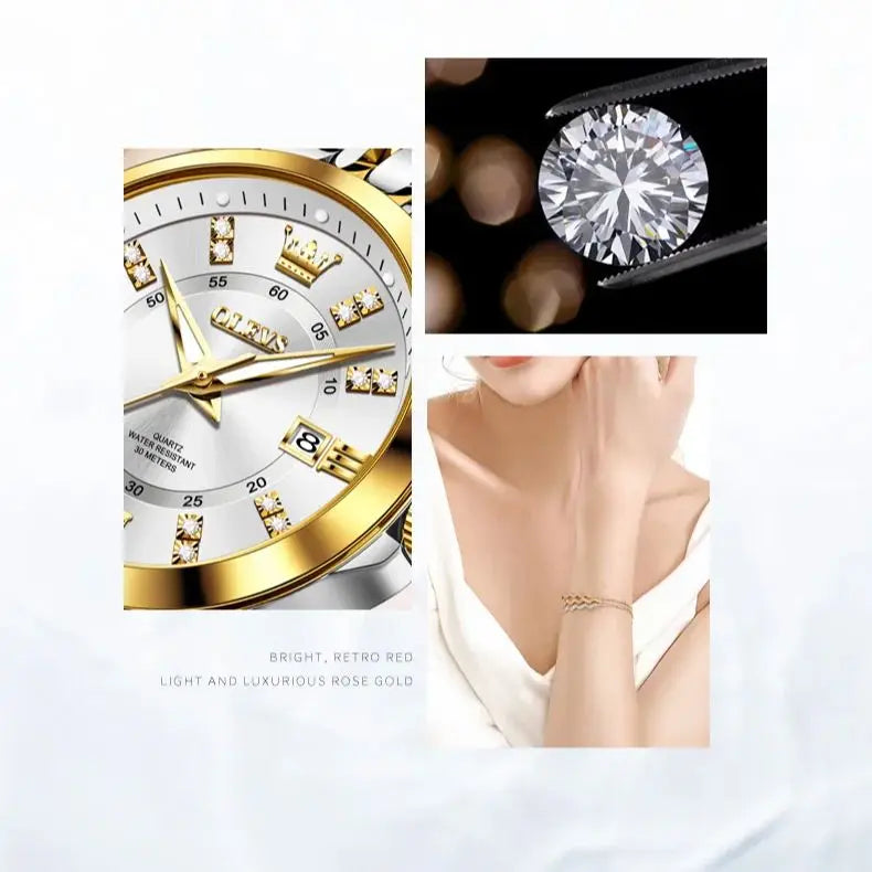 Women’s Elegant Two-Tone Watch – Classic Round Dial & Metal Bracelet