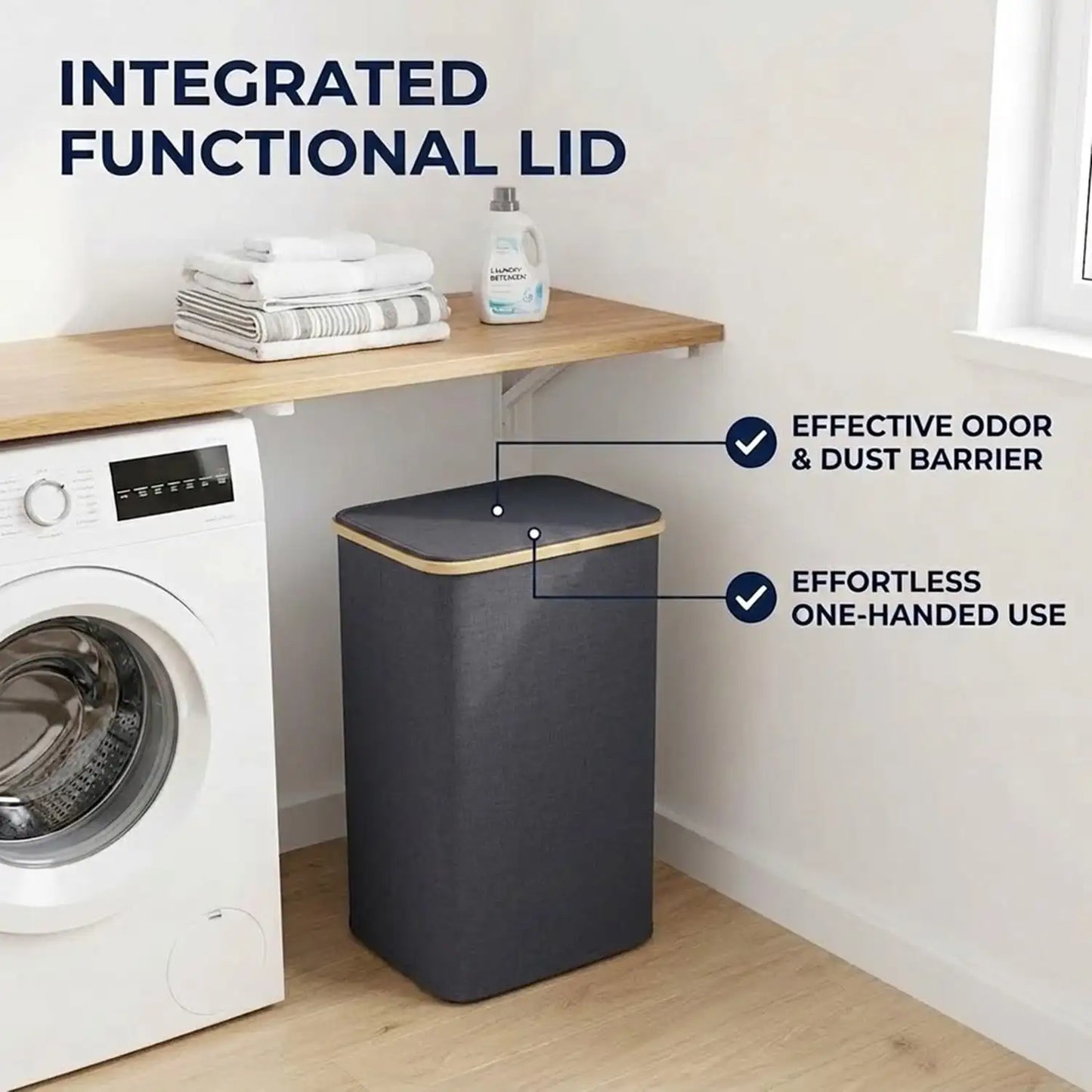 110L Large Capacity Laundry Hamper with Lid & Handles.  Collapsible Oxford Fabric Basket