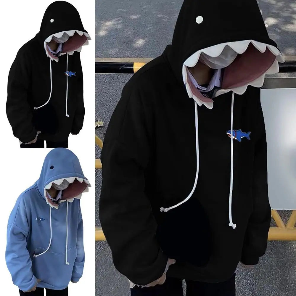 Shark Hooded Sweatshirt Women Men Blue Long Sleeve Pullover